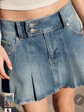 Zara Light Blue Pleated Denim Mini Skirt